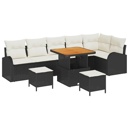 Garten-Sofa-Set 9 pcs Schwarz und Creme 80 x 80 x 71 cm