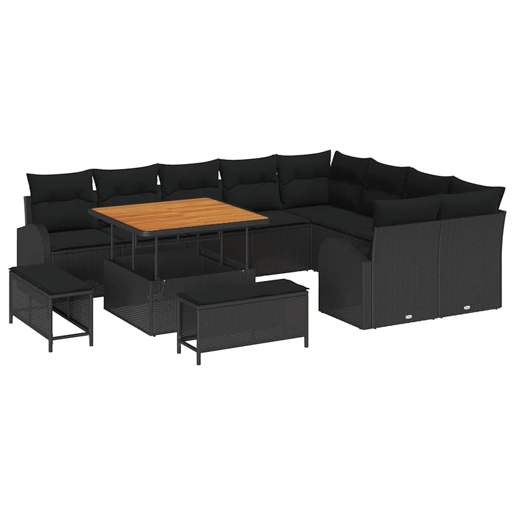 Garten-Sofa-Set mit Kissen 12 pcs Schwarz 100 x 100 x 71 cm