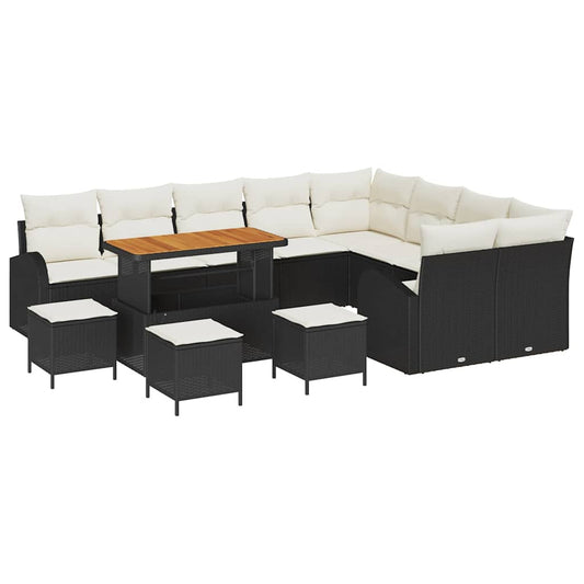 Garten-Sofa-Set 13 pcs Schwarz und Creme 110 x 55 x 71 cm