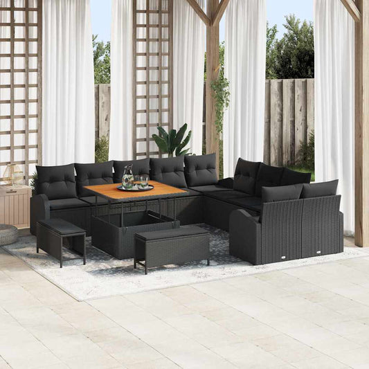 Garten-Sofa-Set mit Kissen mit Speicher 13 pcs Schwarz