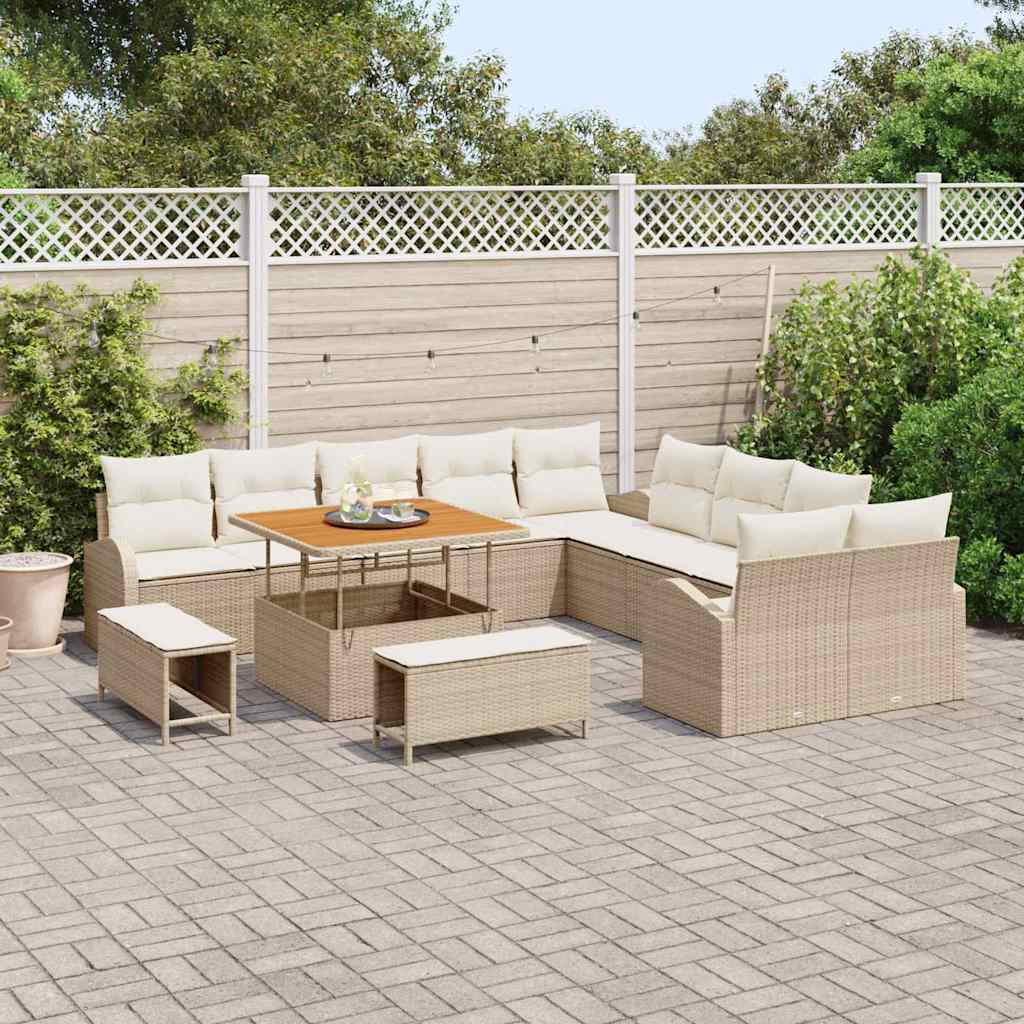 Garten-Sofa-Set mit Kissen mit Speicher 13 pcs Beige und Creme