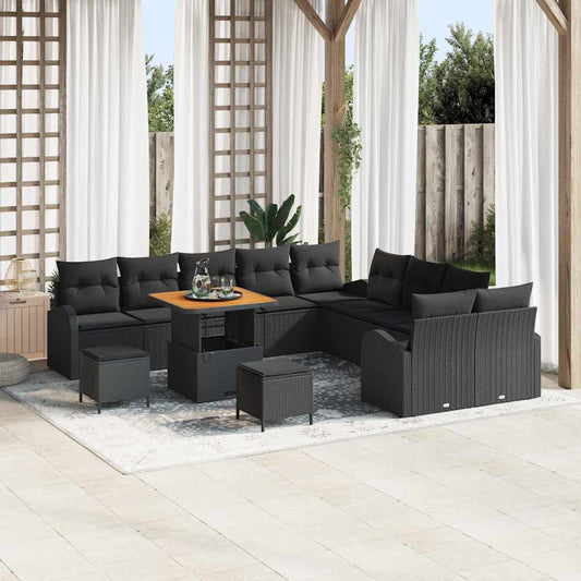 Garten-Sofa-Set mit Kissen mit Speicher 13 pcs Schwarz