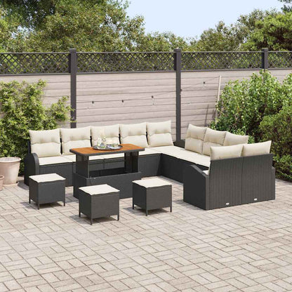Garten-Sofa-Set 14 pcs Schwarz und Creme 110 x 55 x 71 cm