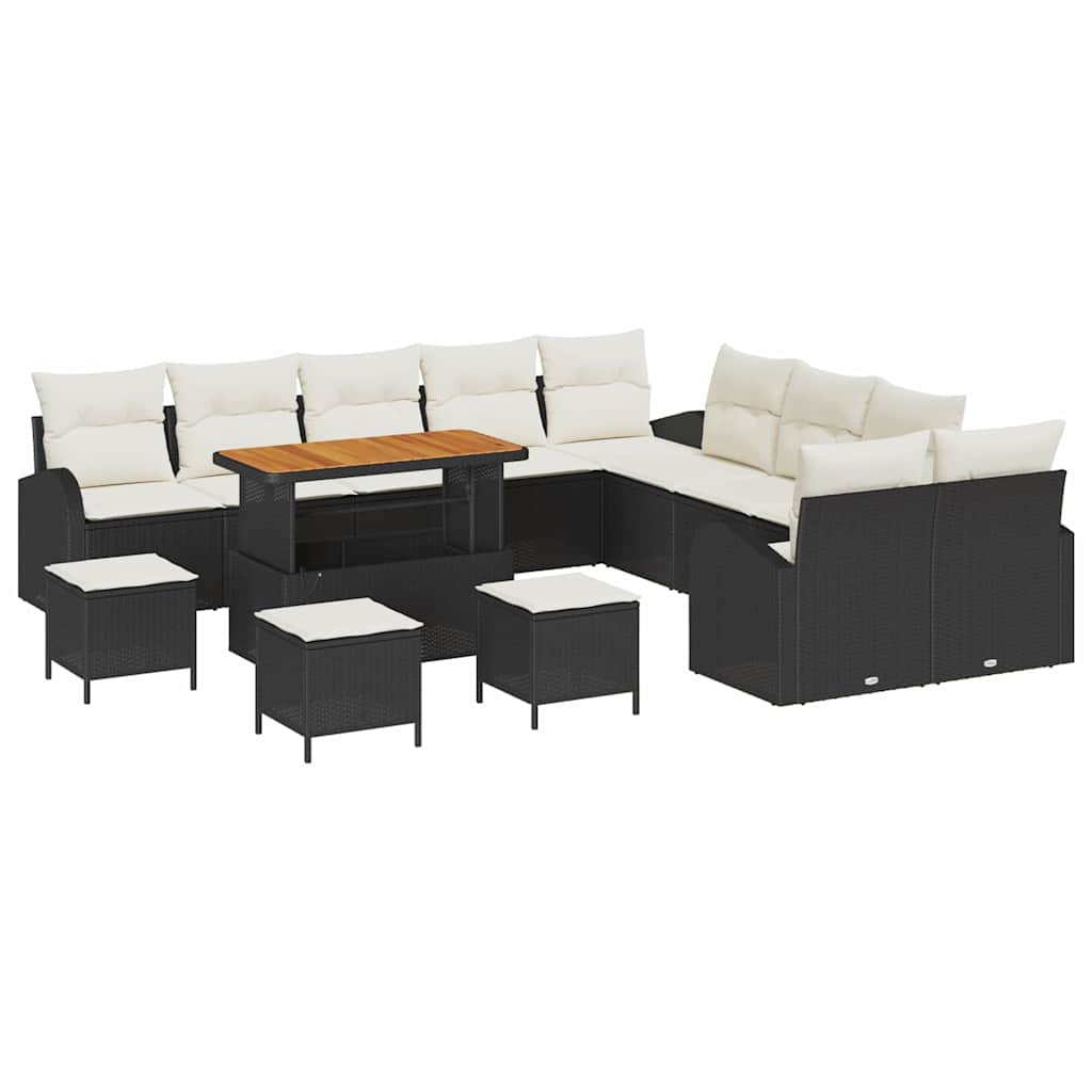 Garten-Sofa-Set 14 pcs Schwarz und Creme 110 x 55 x 71 cm