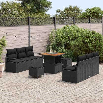 Garten-Sofa-Set mit Speicher 9 pcs Schwarz Poly Rattan