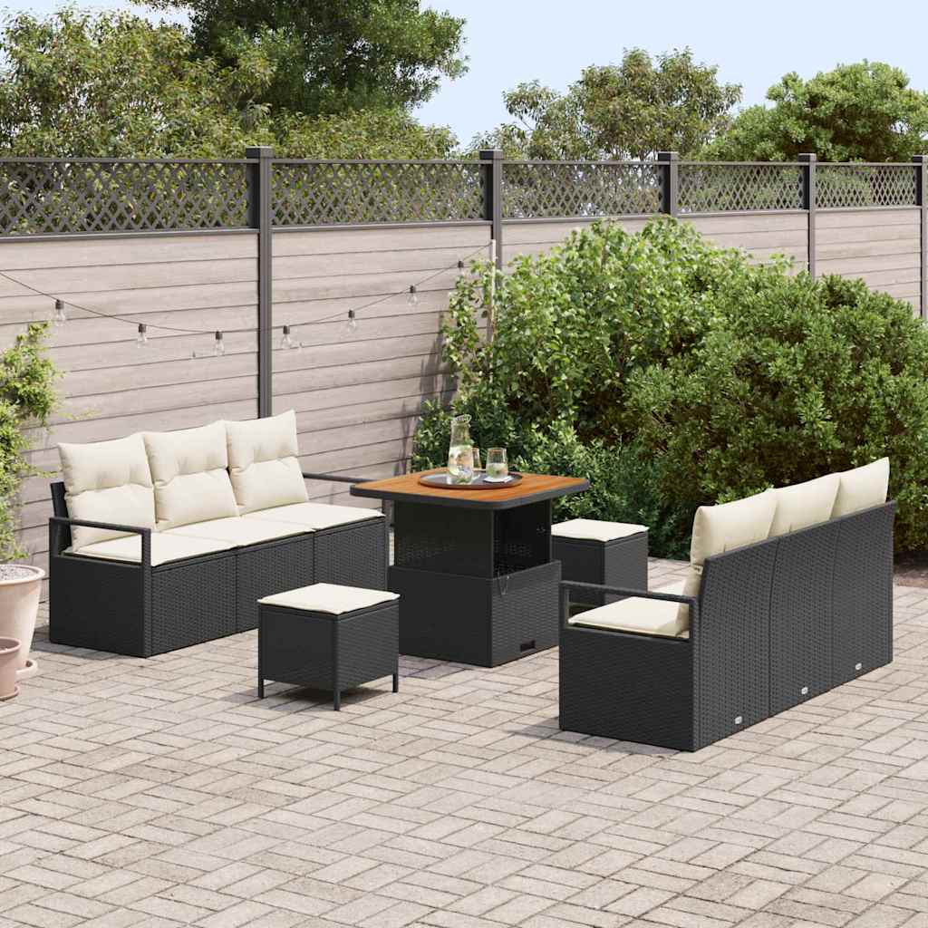 Garten-Sofa-Set mit Speicher 9 pcs Schwarz Poly Rattan