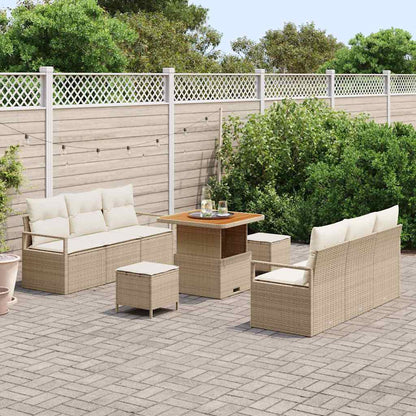 Garten-Sofa-Set mit Speicher 9 pcs Beige Poly Rattan