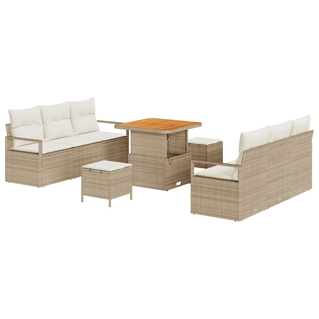 Garten-Sofa-Set mit Speicher 9 pcs Beige Poly Rattan