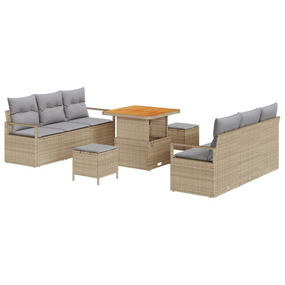 Garten-Sofa-Set mit Speicher 9 pcs Beige Poly Rattan