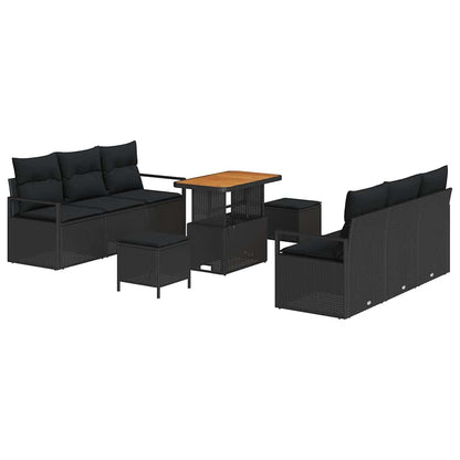 Garten-Sofa-Set mit Speicher 9 pcs Schwarz Poly Rattan
