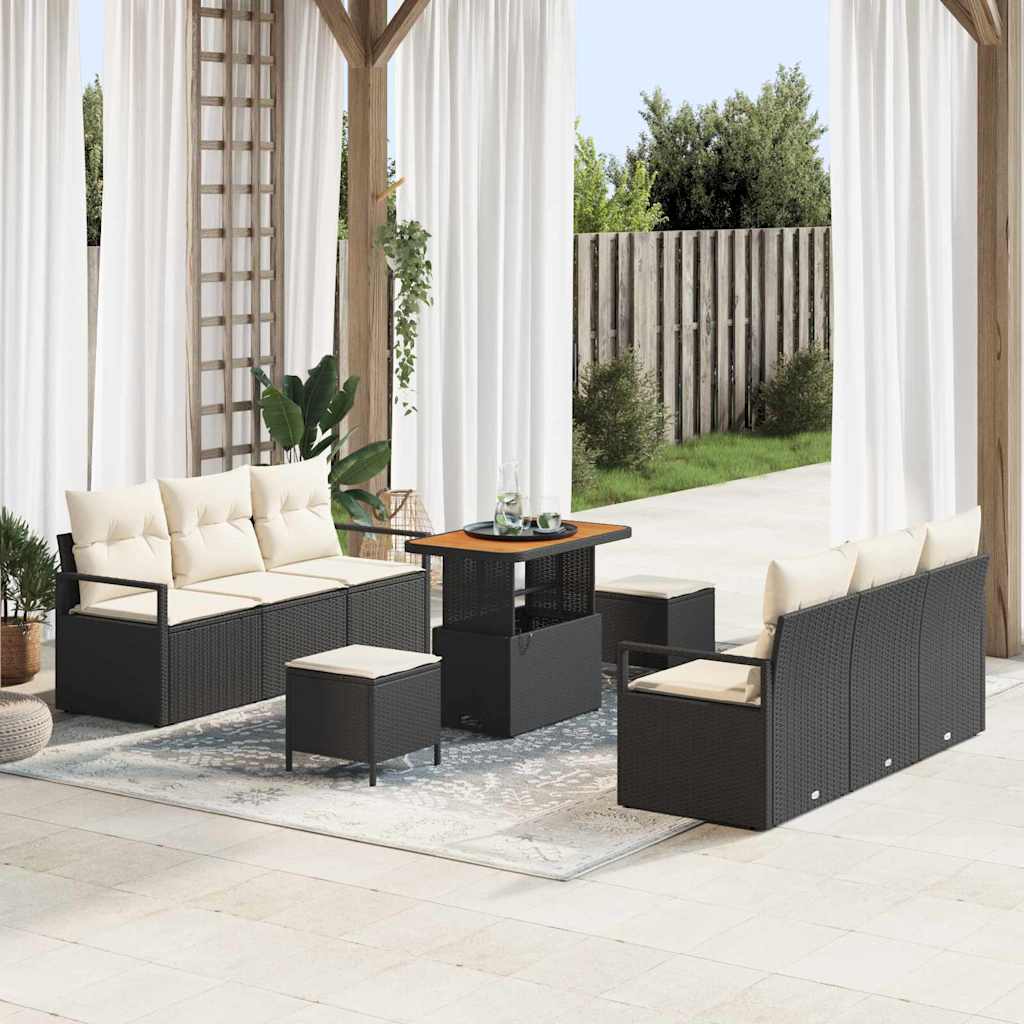 Garten-Sofa-Set mit Speicher 9 pcs Schwarz Poly Rattan
