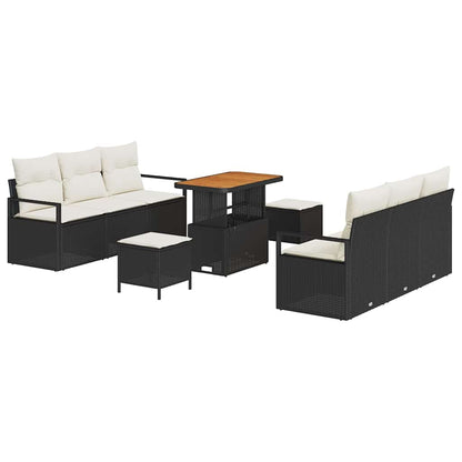 Garten-Sofa-Set mit Speicher 9 pcs Schwarz Poly Rattan