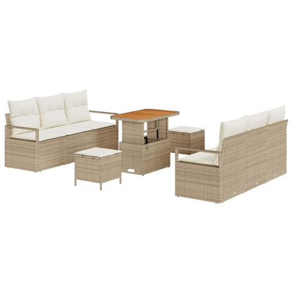 Garten-Sofa-Set mit Speicher 9 pcs Beige Poly Rattan
