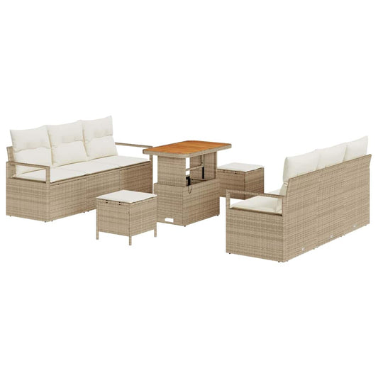 Garten-Sofa-Set mit Speicher 9 pcs Beige Poly Rattan