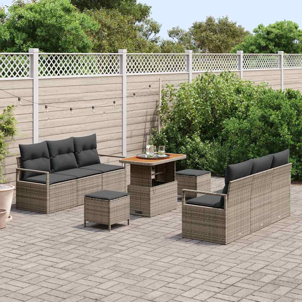 Garten-Sofa-Set mit Speicher 9 pcs Grau Poly Rattan