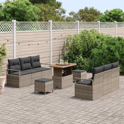 Garten-Sofa-Set mit Speicher 9 pcs Grau Poly Rattan