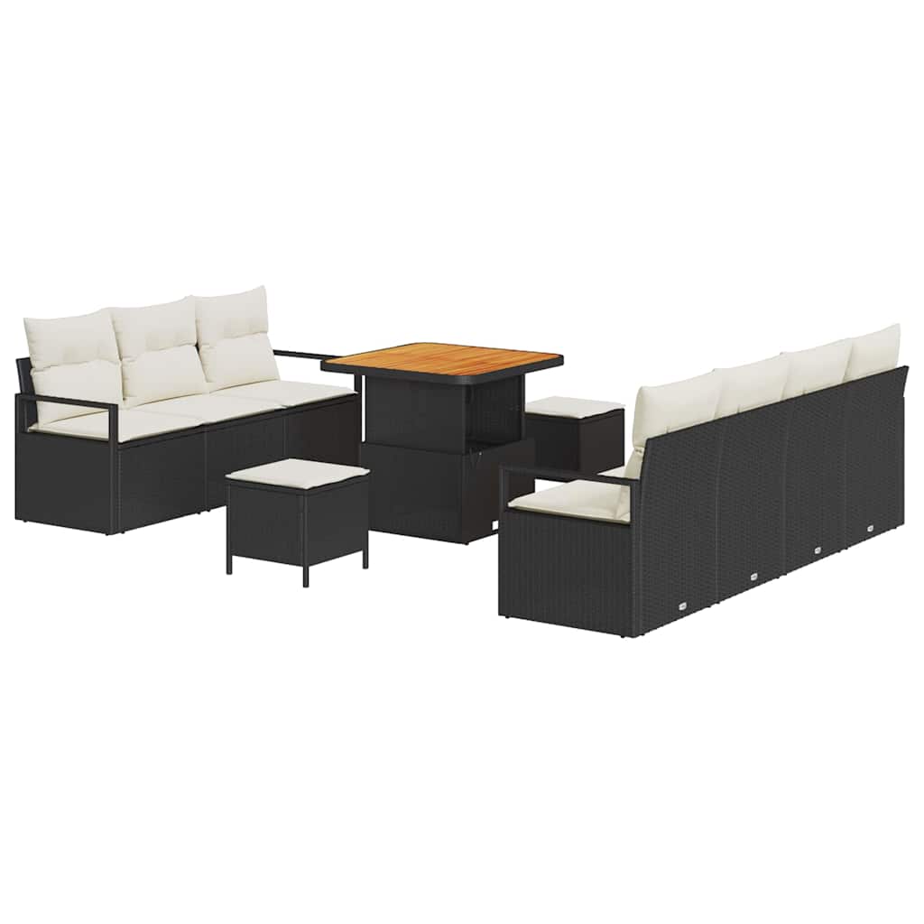 Garten-Sofa-Set 10 pcs Schwarz und Creme 80 x 80 x 71 cm