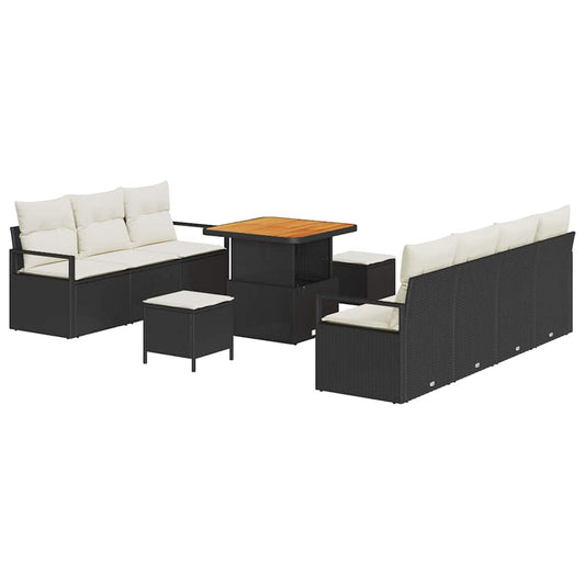 Garten-Sofa-Set 10 pcs Schwarz und Creme 80 x 80 x 71 cm