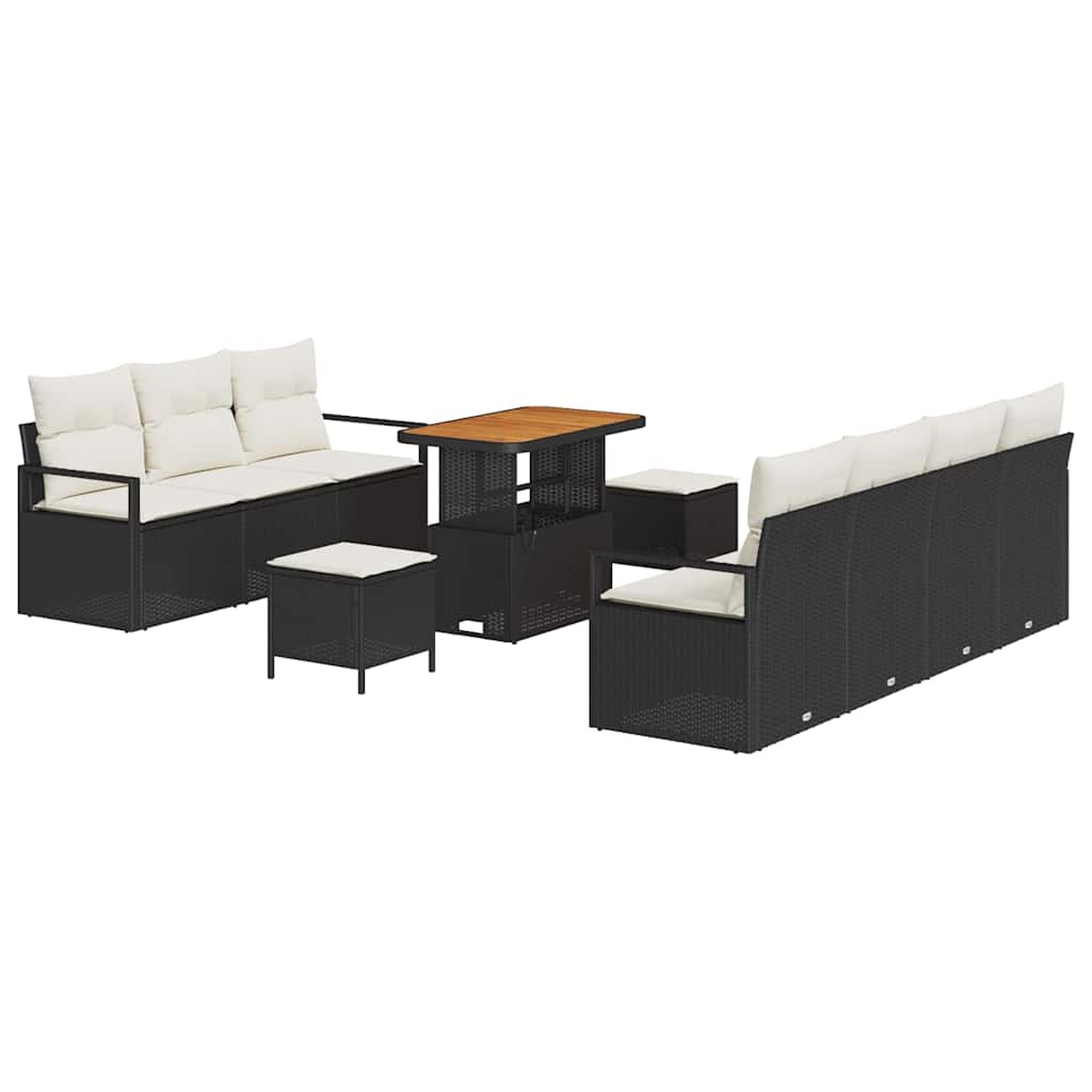Garten-Sofa-Set 10 pcs Schwarz und Creme 90 x 55 x 71 cm