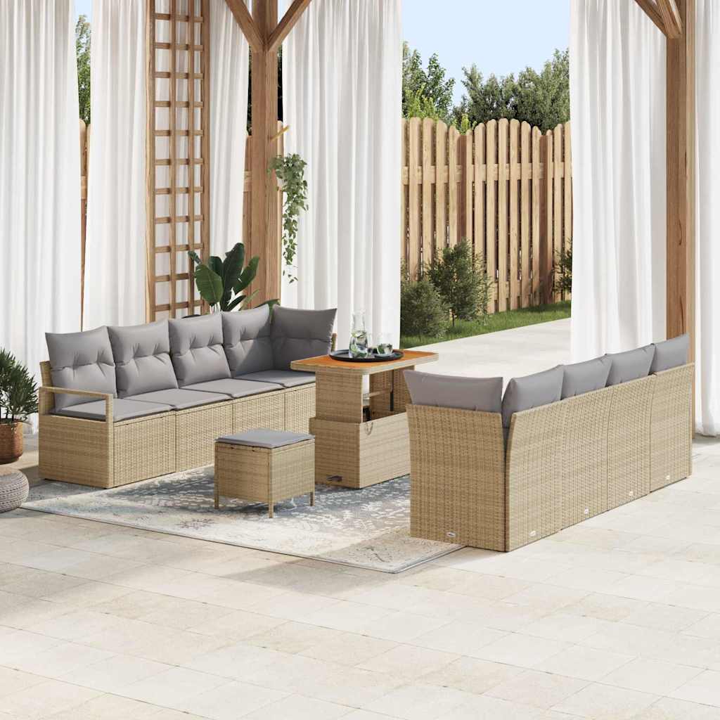 Garten-Sofa-Set mit Kissen Beige und Hellgrau 90 x 55 x 71 cm