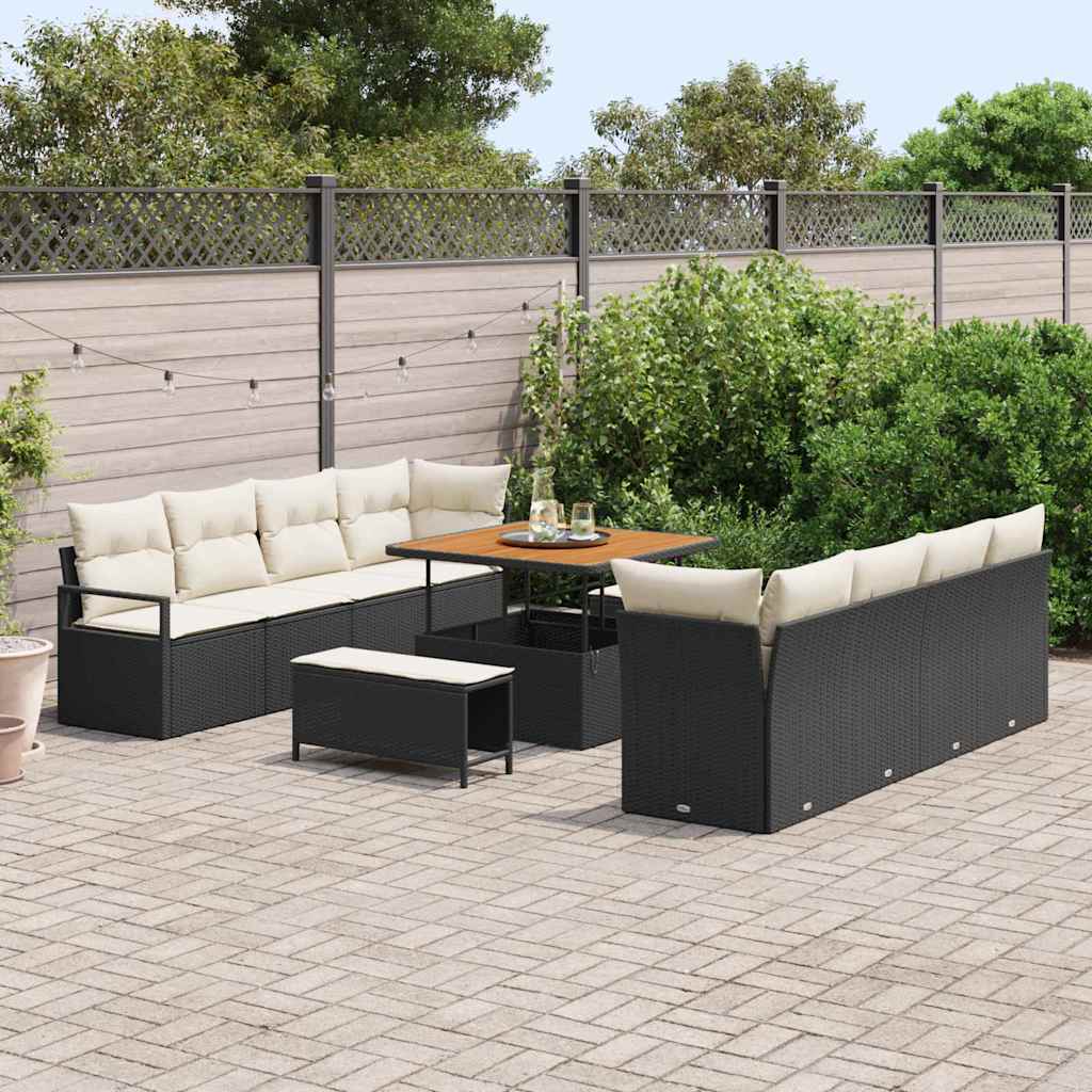 Garten-Sofa-Set mit Kissen Schwarz und Creme 100 x 100 x 71 cm