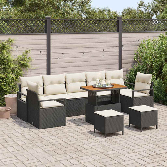 Garten-Sofa-Set 10 pcs Schwarz und Creme 90 x 55 x 71 cm
