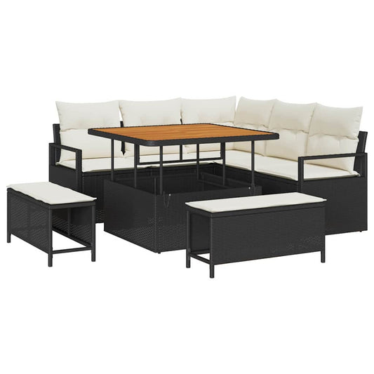 Garten-Sofa-Set 8 pcs Schwarz und Creme 100 x 100 x 71 cm