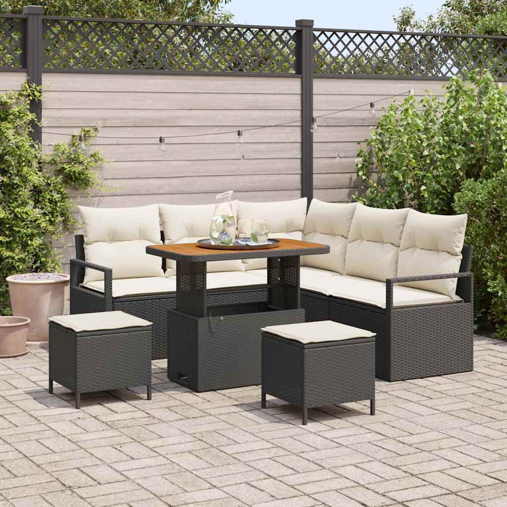 Garten-Sofa-Set 8 pcs Schwarz und Creme 90 x 55 x 71 cm