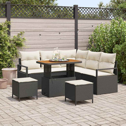 Garten-Sofa-Set 8 pcs Schwarz und Creme 90 x 55 x 71 cm