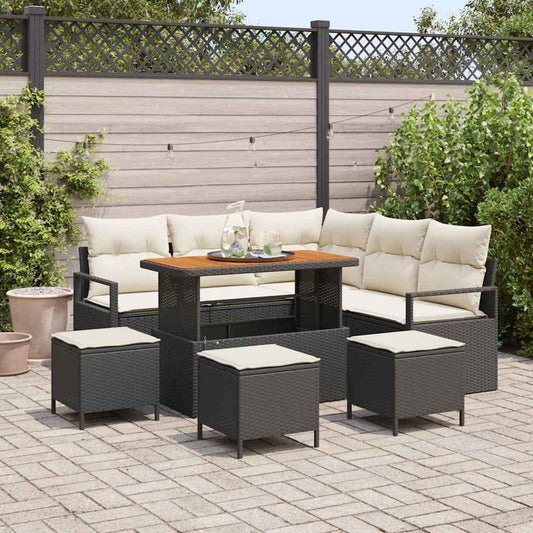Garten-Sofa-Set 9 pcs Schwarz und Creme 110 x 55 x 71 cm
