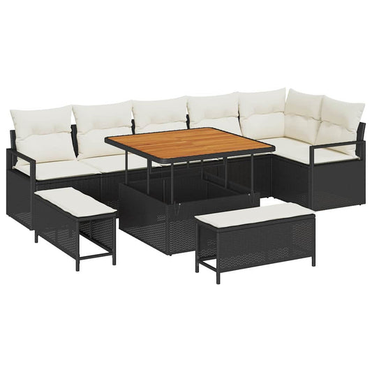 Garten-Sofa-Set 9 pcs Schwarz und Creme 100 x 100 x 71 cm