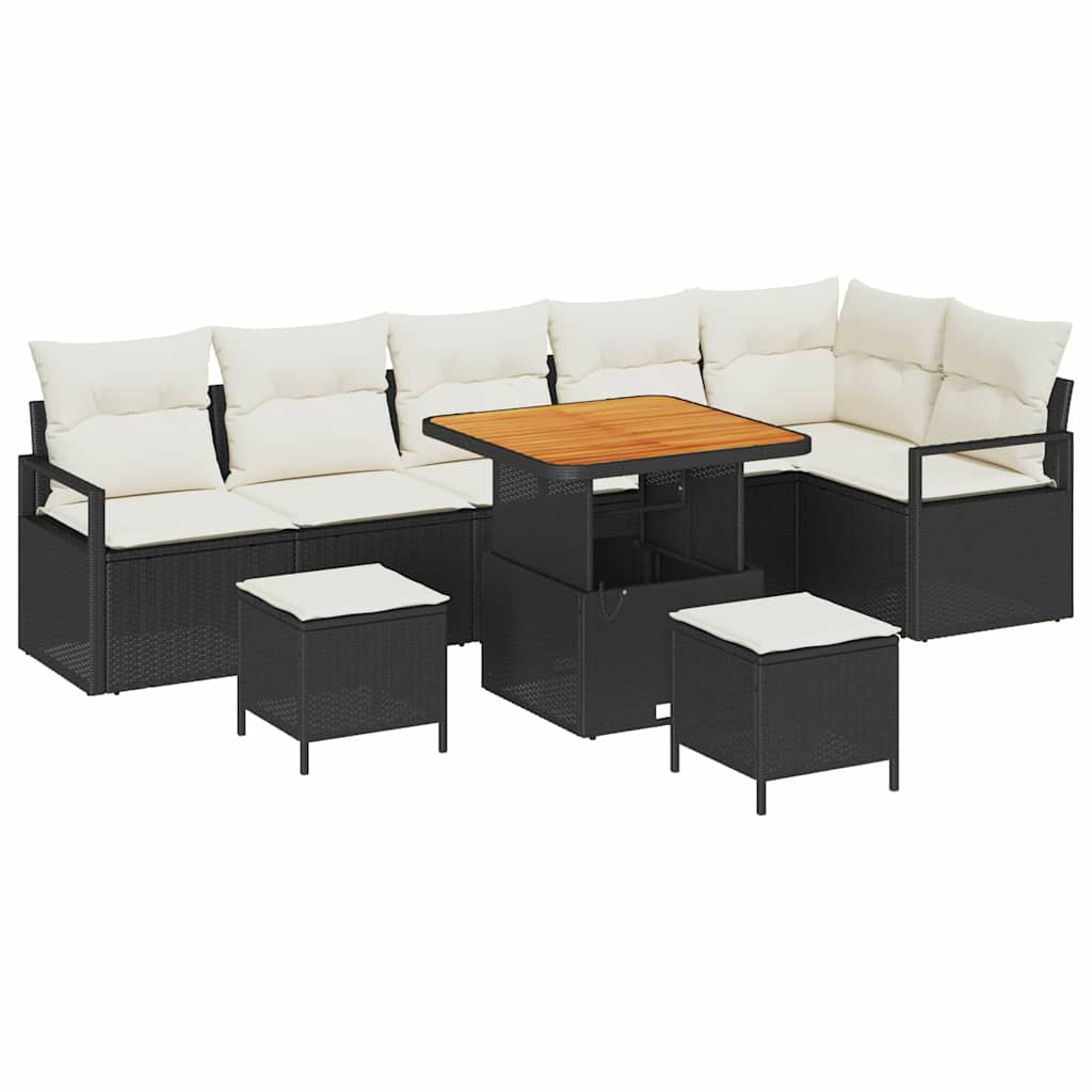Garten-Sofa-Set 9 pcs Schwarz und Creme 80 x 80 x 71 cm