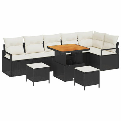 Garten-Sofa-Set 9 pcs Schwarz und Creme 80 x 80 x 71 cm