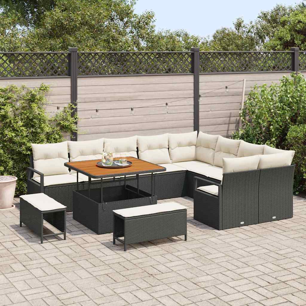 Garten-Sofa-Set 12 pcs Schwarz und Creme 100 x 100 x 71 cm