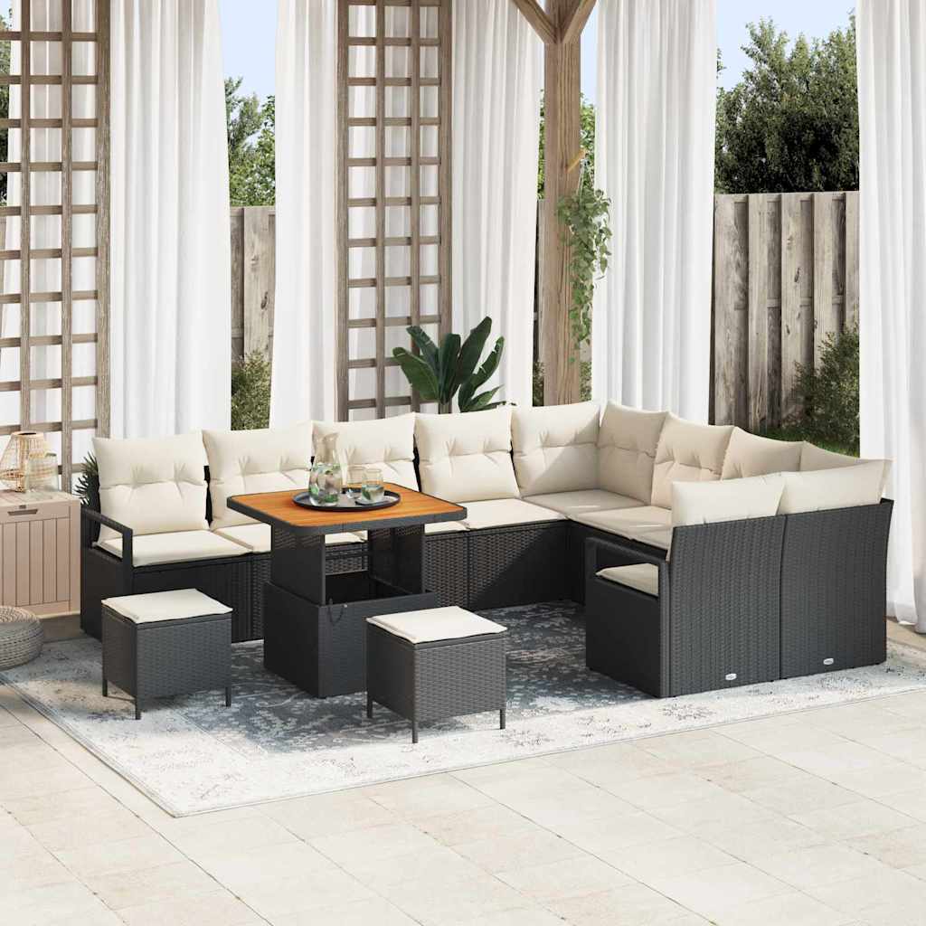 Garten-Sofa-Set 12 pcs Schwarz und Creme 80 x 80 x 71 cm