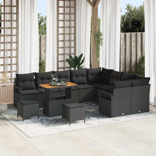 Garten-Sofa-Set mit Kissen 12 pcs Schwarz 90 x 55 x 71 cm