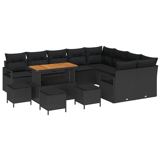 Garten-Sofa-Set mit Kissen 13 pcs Schwarz 110 x 55 x 71 cm