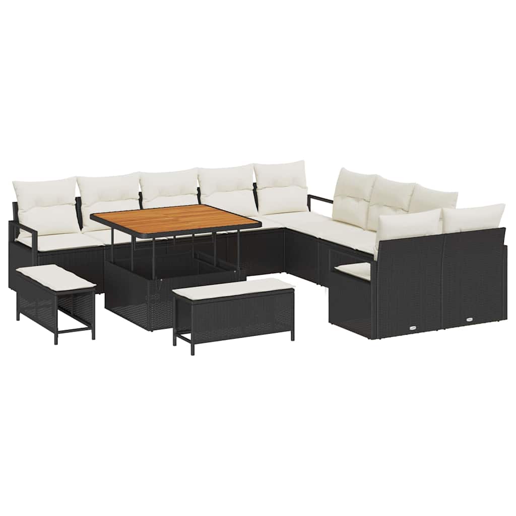 Garten-Sofa-Set 13 pcs Schwarz und Creme 100 x 100 x 71 cm