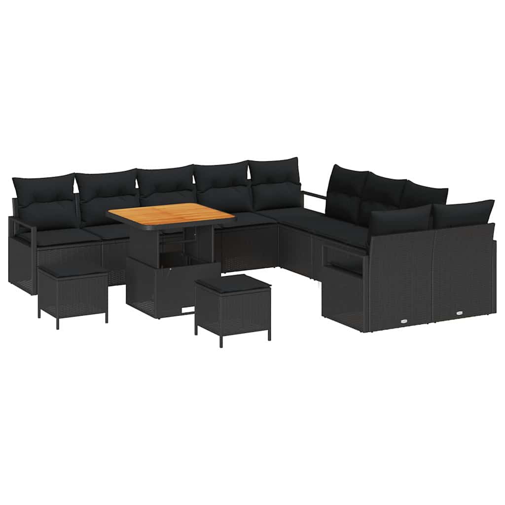 Garten-Sofa-Set mit Kissen 13 pcs Schwarz 80 x 80 x 71 cm