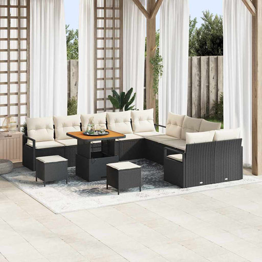 Garten-Sofa-Set 13 pcs Schwarz und Creme 80 x 80 x 71 cm