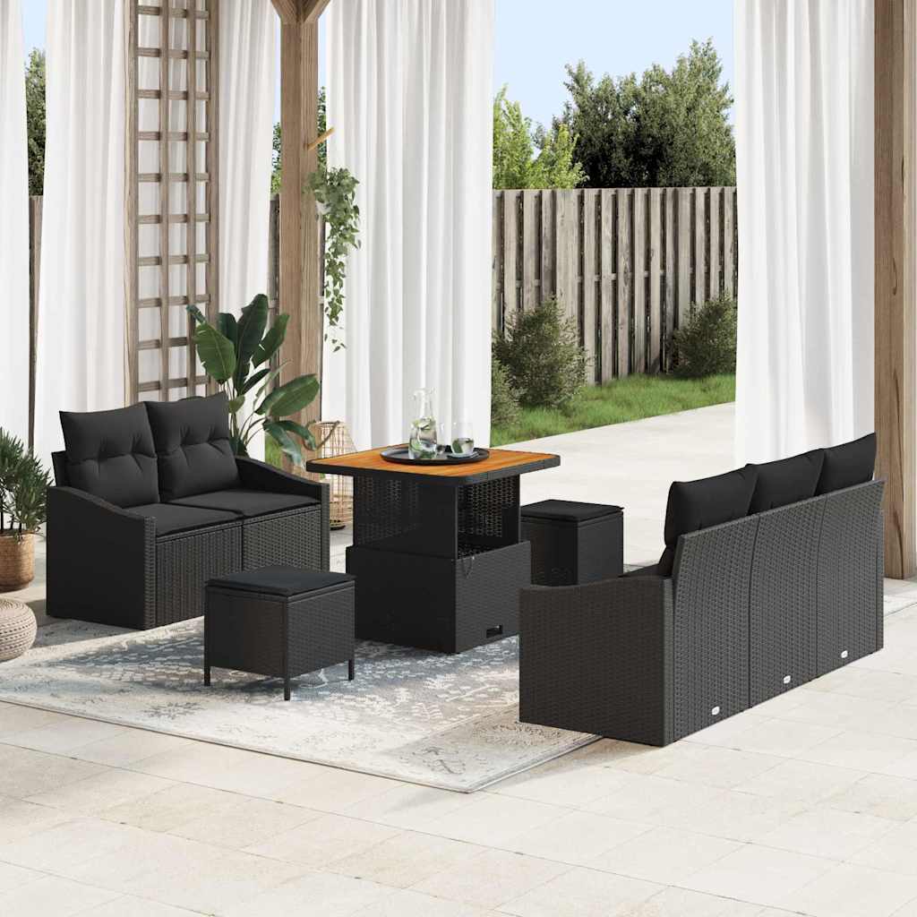 Garten-Sofa-Set mit Kissen 8 pcs Schwarz 80 x 80 x 71 cm