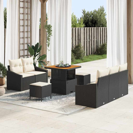 Garten-Sofa-Set 8 pcs Schwarz und Creme 80 x 80 x 71 cm