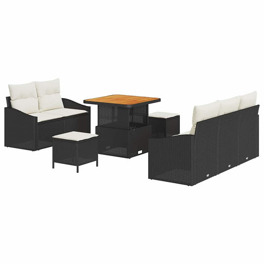 Garten-Sofa-Set 8 pcs Schwarz und Creme 80 x 80 x 71 cm