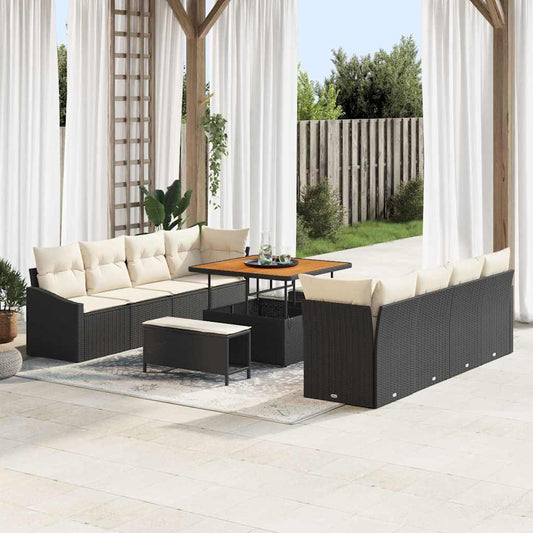 Garten-Sofa-Set 11 pcs Schwarz und Creme 100 x 100 x 71 cm