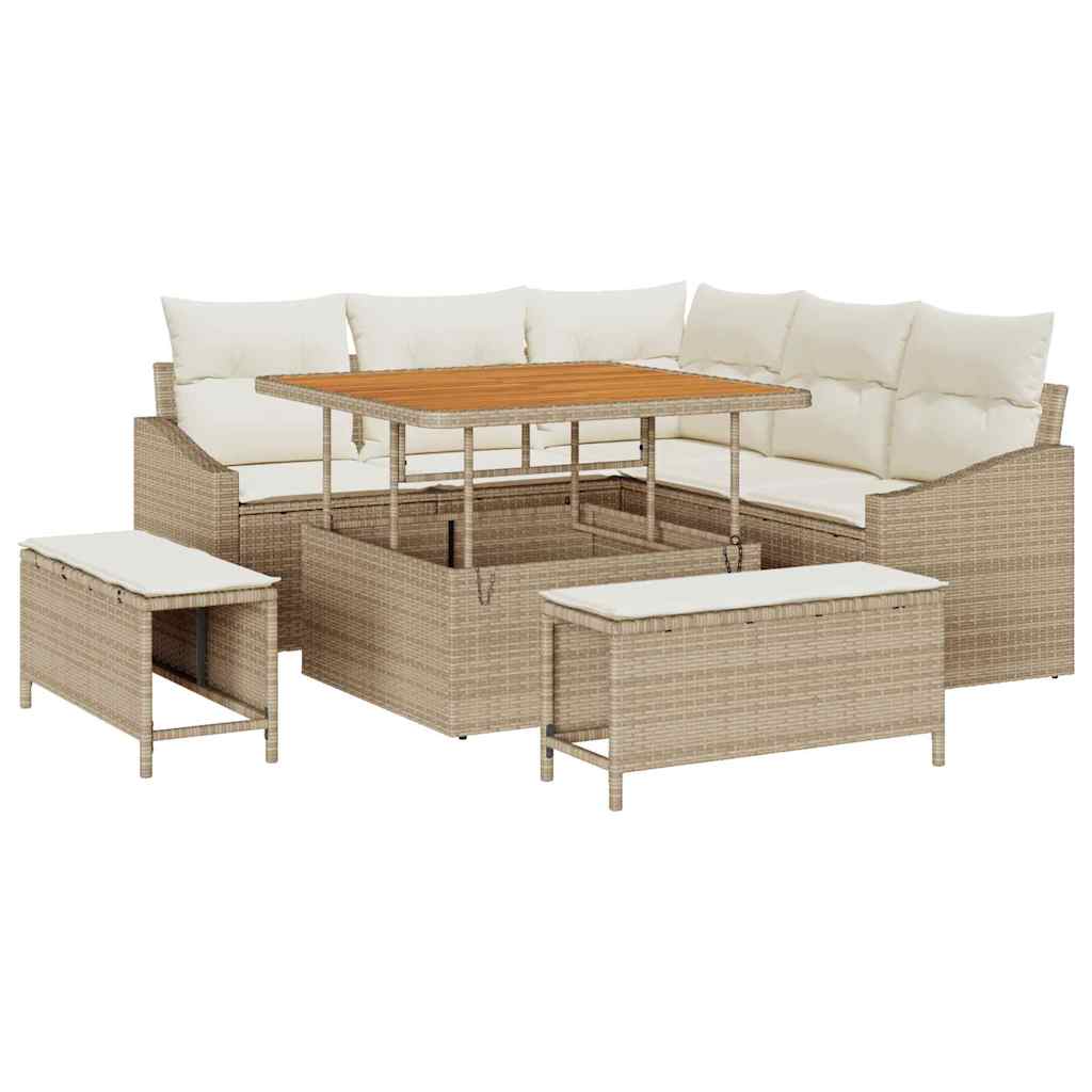 Garten-Sofa-Set mit Kissen mit Speicher 8 pcs Beige und Creme