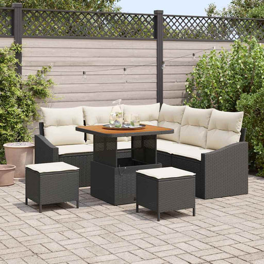 Garten-Sofa-Set 8 pcs Schwarz und Creme 80 x 80 x 71 cm