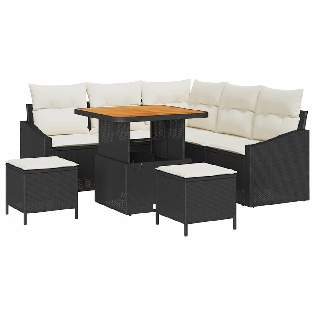 Garten-Sofa-Set 8 pcs Schwarz und Creme 80 x 80 x 71 cm