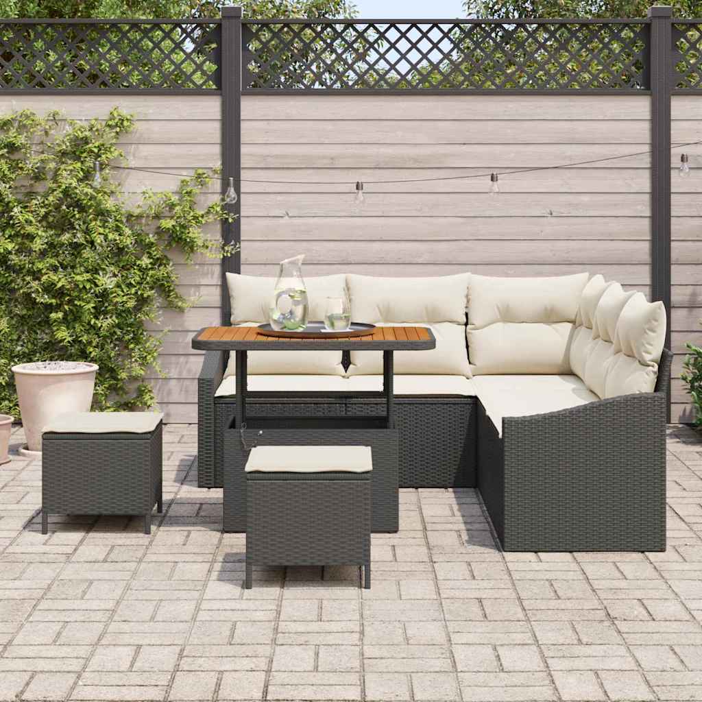 Garten-Sofa-Set 8 pcs Schwarz und Creme 90 x 55 x 71 cm