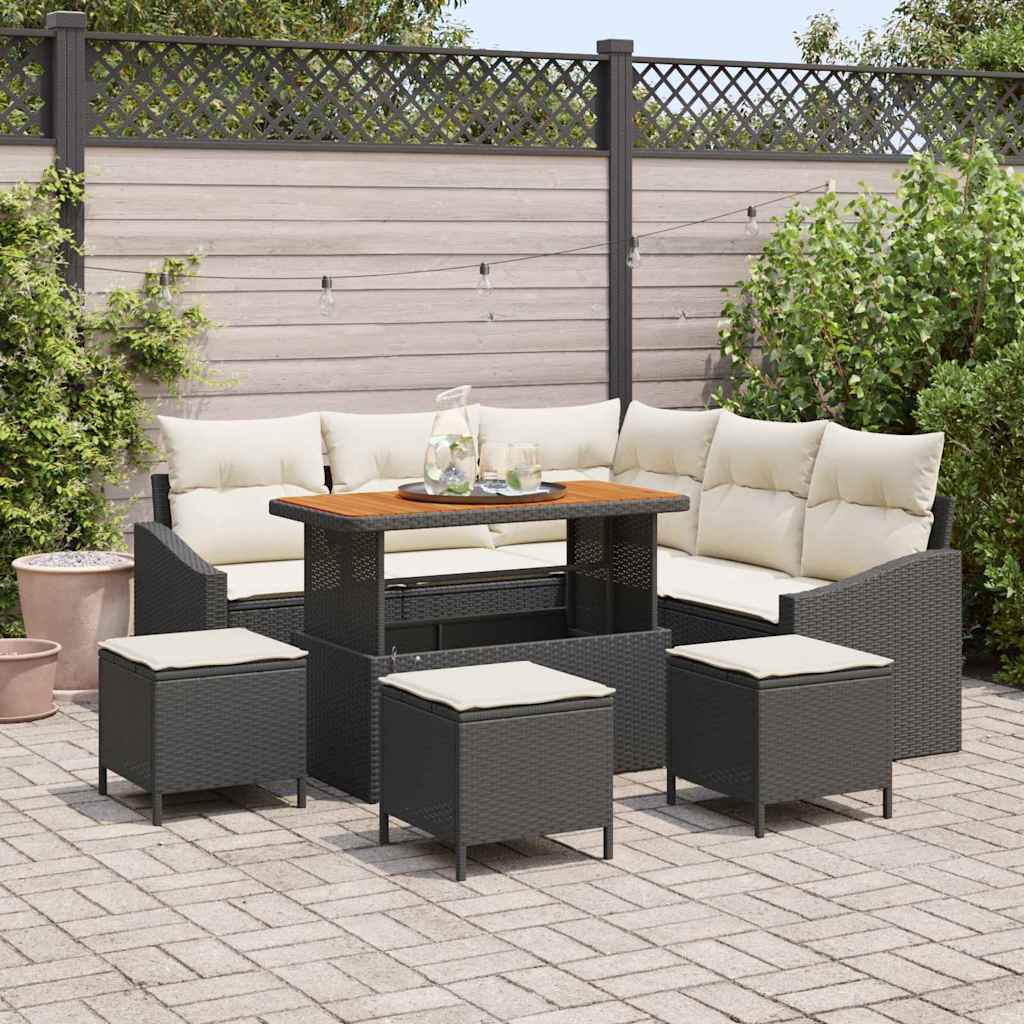 Garten-Sofa-Set 9 pcs Schwarz und Creme 110 x 55 x 71 cm