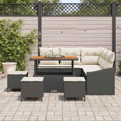 Garten-Sofa-Set 9 pcs Schwarz und Creme 110 x 55 x 71 cm
